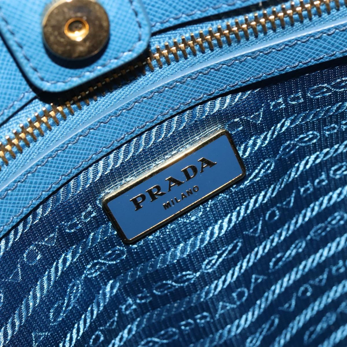 PRADA Galleria Hand Bag Safiano Leather Blue Gold Auth 182011V