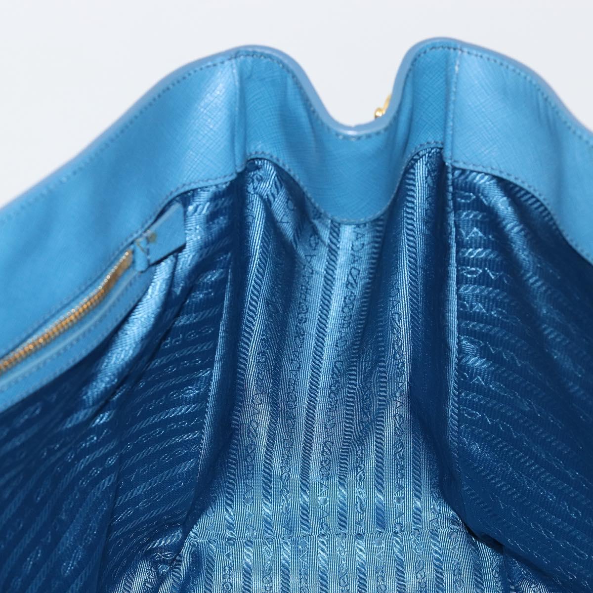 PRADA Galleria Hand Bag Safiano Leather Blue Gold Auth 182011V