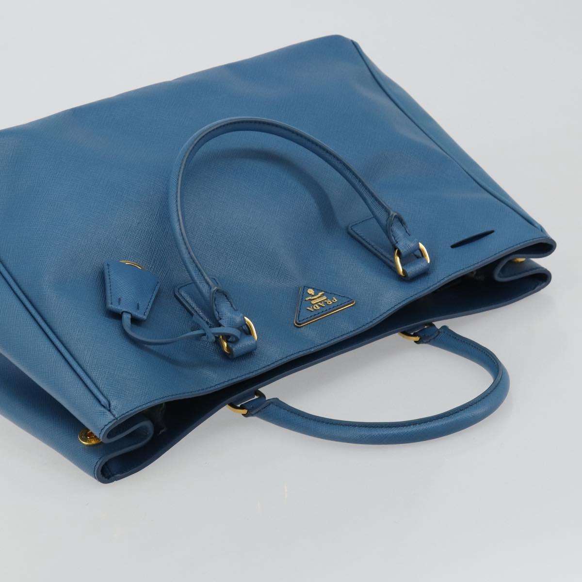 PRADA Galleria Hand Bag Safiano Leather Blue Gold Auth 182011V