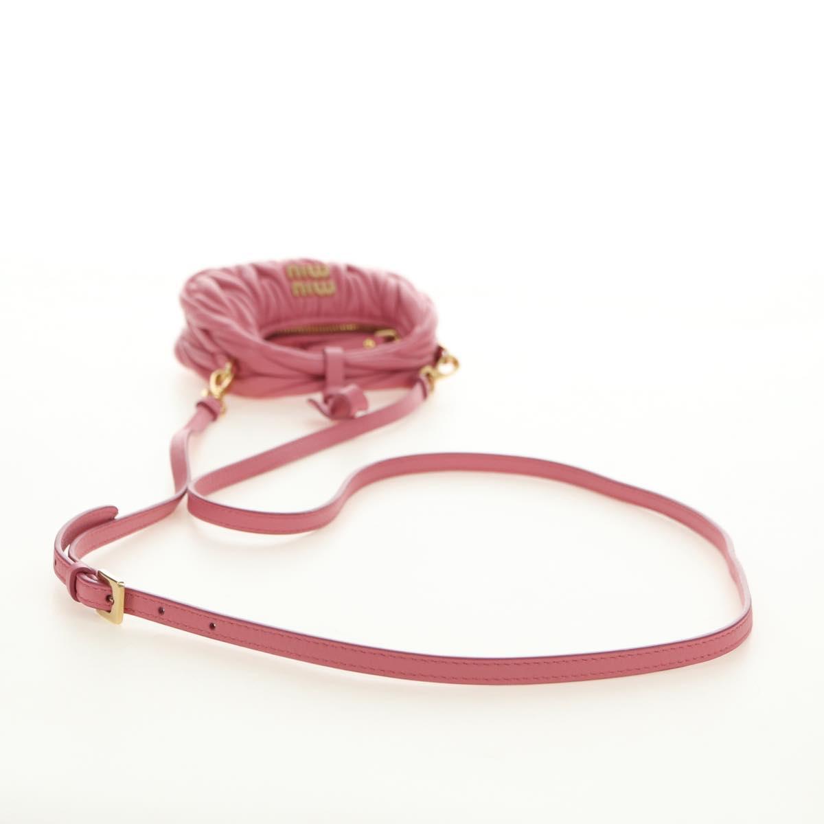 Miu Miu Matelasse Wonder Shoulder Pouch Leather 2way Pink Gold Auth 182012SAM