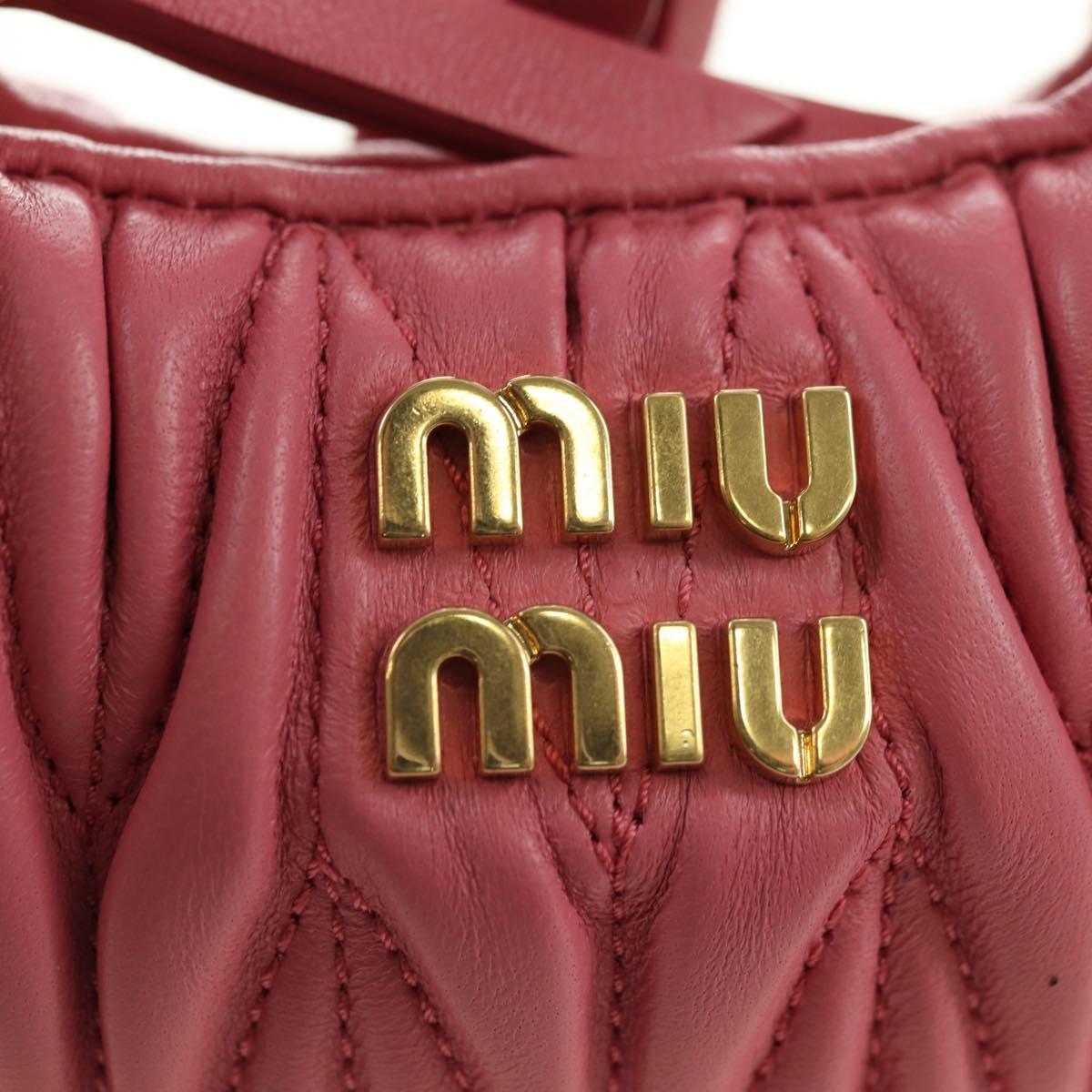 Miu Miu Matelasse Wonder Shoulder Pouch Leather 2way Pink Gold Auth 182012SAM