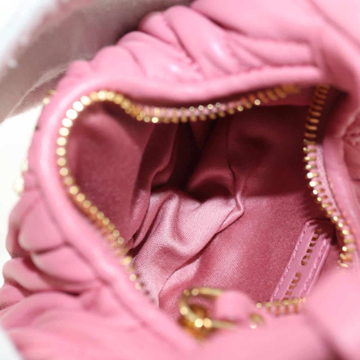 Miu Miu Matelasse Wonder Shoulder Pouch Leather 2way Pink Gold Auth 182012SAM