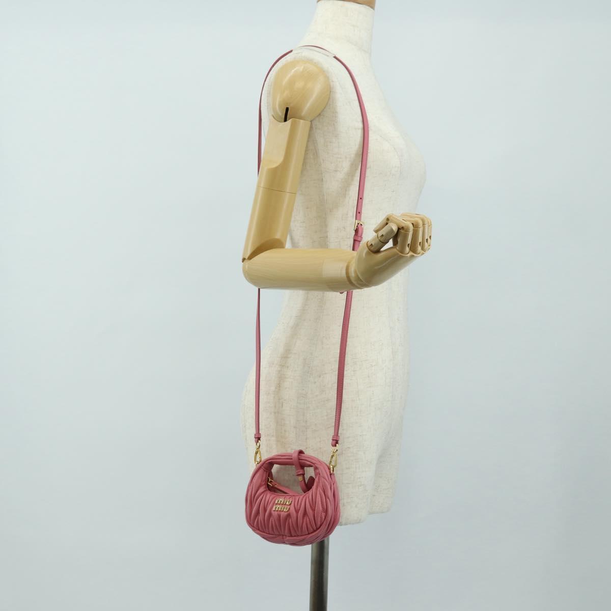 Miu Miu Matelasse Wonder Shoulder Pouch Leather 2way Pink Gold Auth 182012SAM