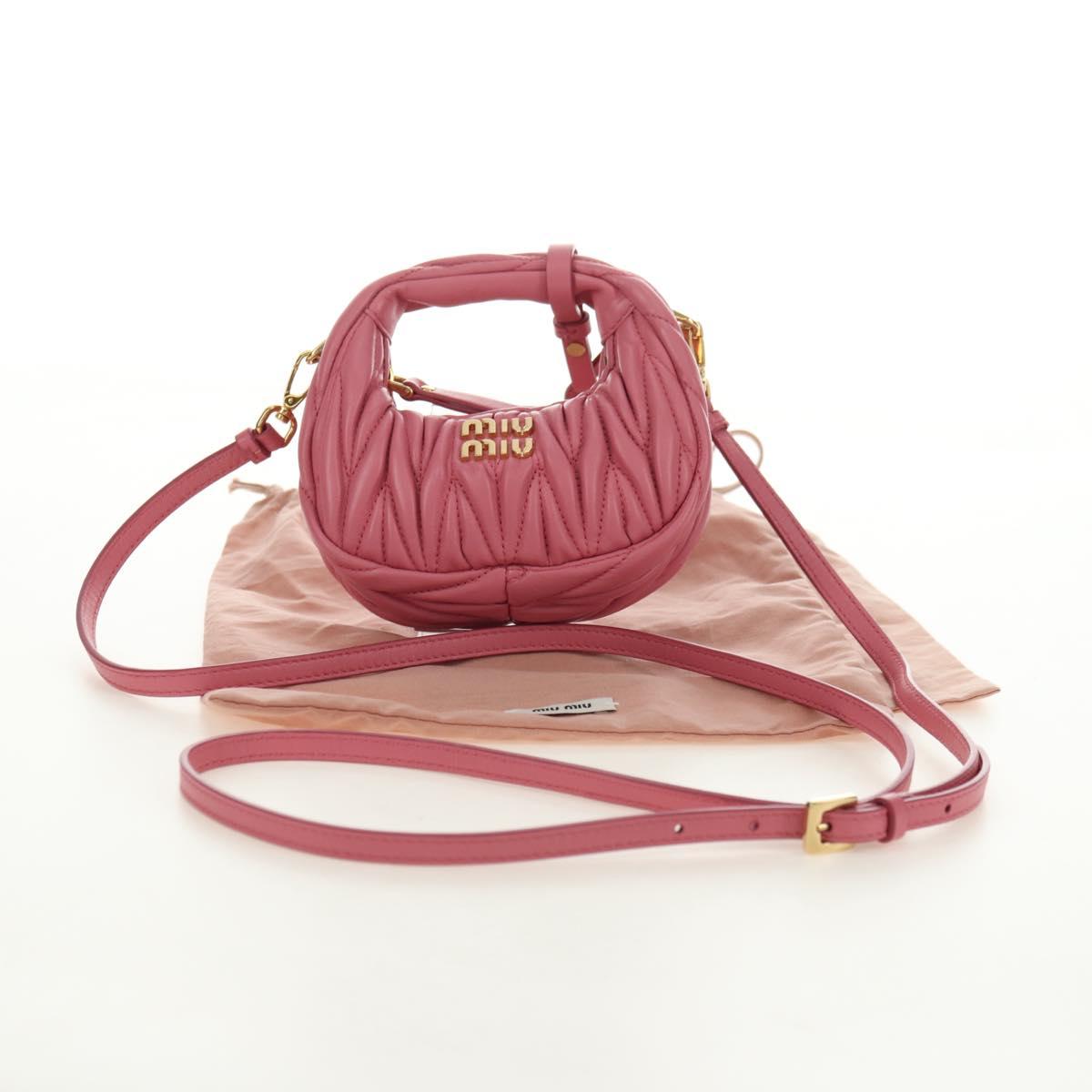 Miu Miu Matelasse Wonder Shoulder Pouch Leather 2way Pink Gold Auth 182012SAM