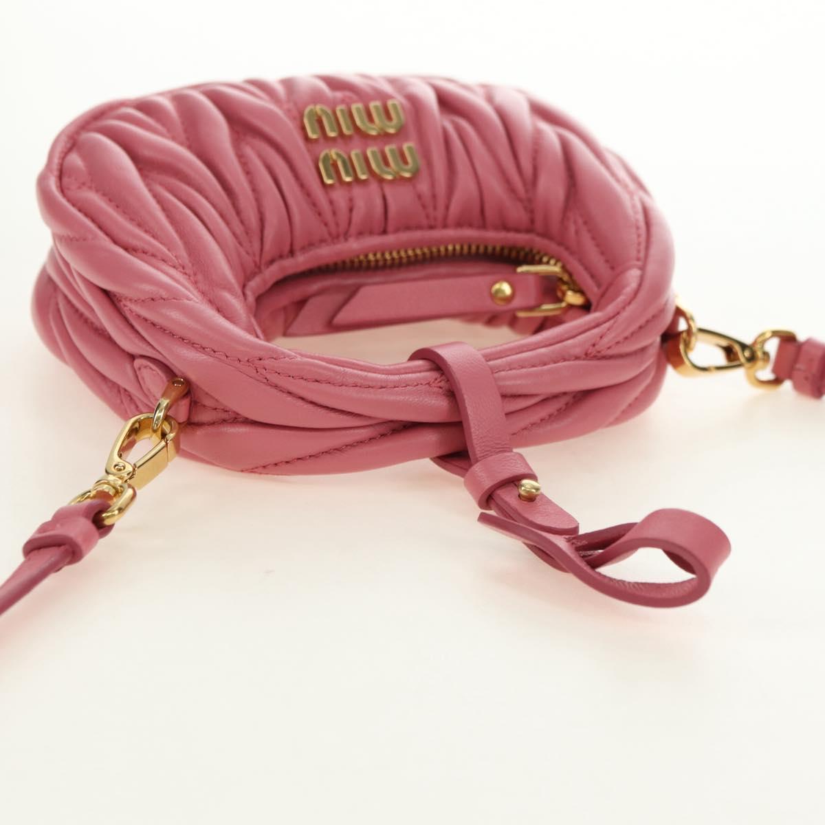 Miu Miu Matelasse Wonder Shoulder Pouch Leather 2way Pink Gold Auth 182012SAM