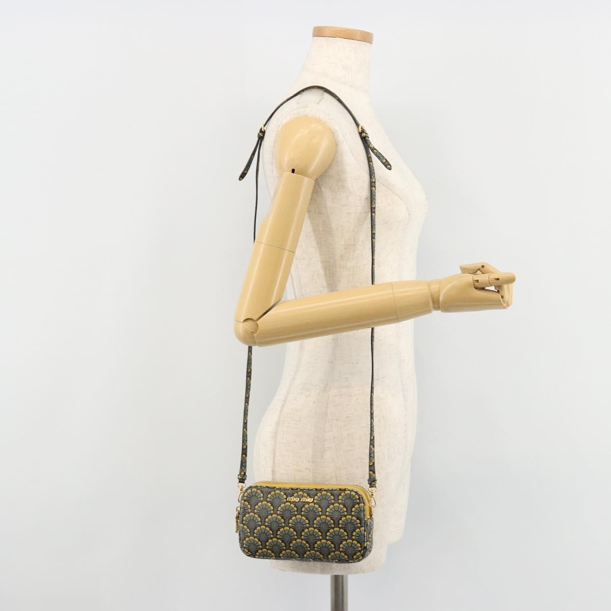Miu Miu Shoulder Bag Leather Gray Gold Auth 182013A