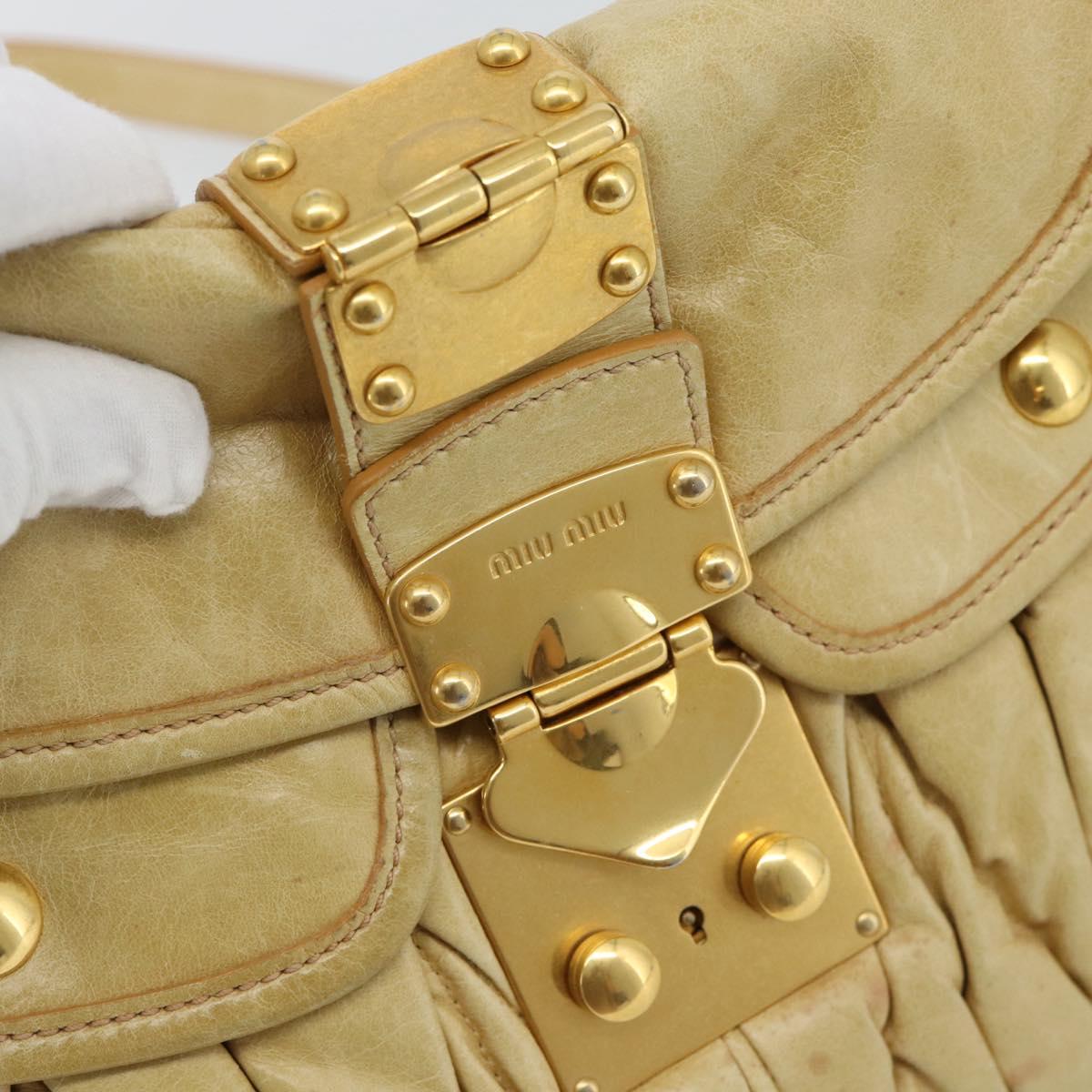 Miu Miu Matelasse Hand Bag Leather 2way Yellow Gold Auth 182016V