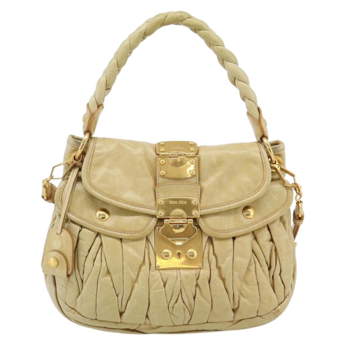 Miu Miu Matelasse Hand Bag Leather 2way Yellow Gold Auth 182016V