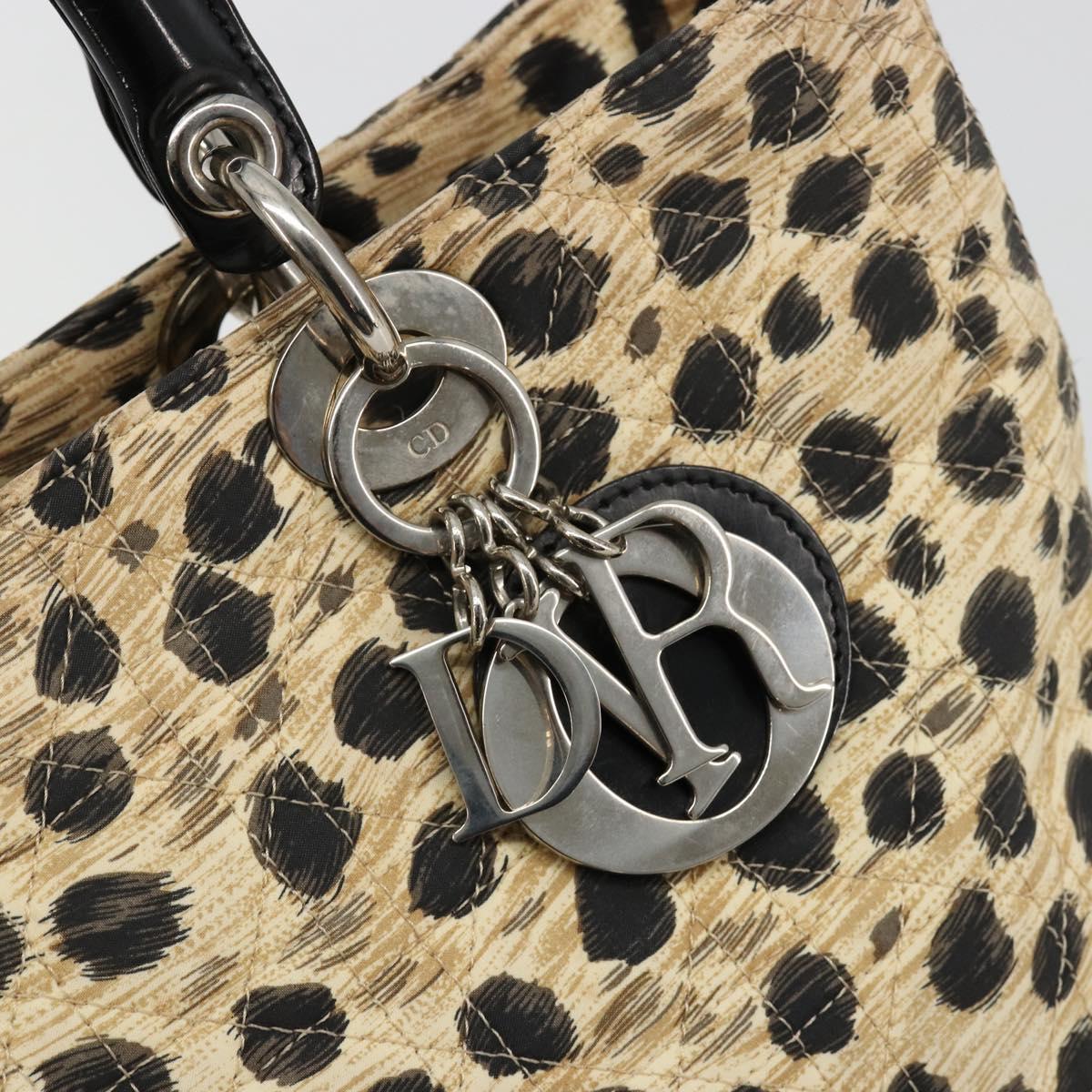 Christian Dior Canage Lady Dior Hand Bag Nylon Beige Silver Auth 182018V