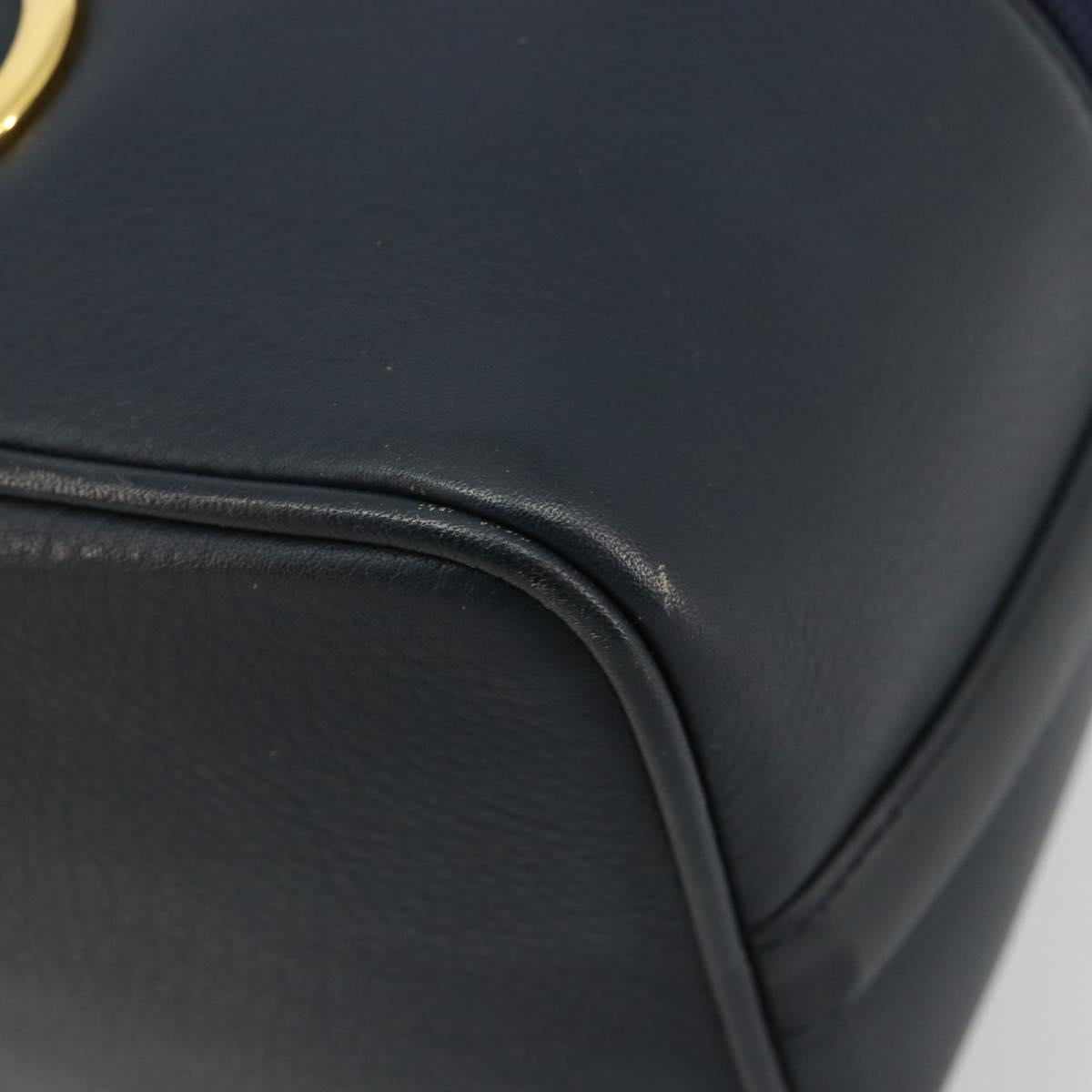 Christian Dior Vanity Hand Bag Leather Navy Gold Auth 182020A