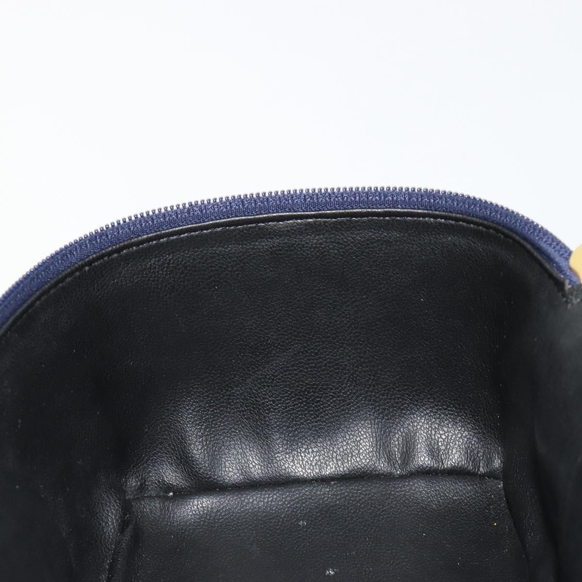 Christian Dior Vanity Hand Bag Leather Navy Gold Auth 182020A
