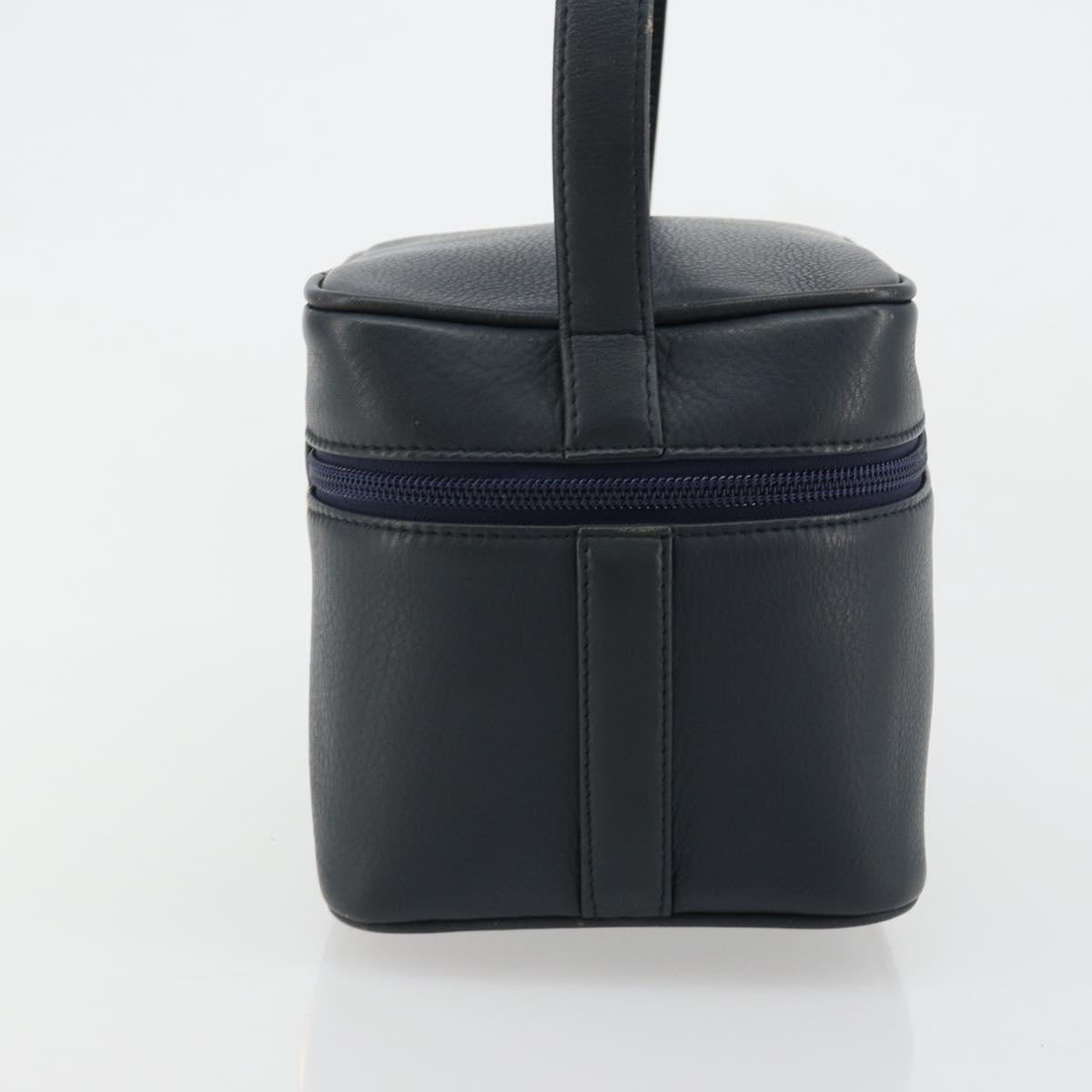 Christian Dior Vanity Hand Bag Leather Navy Gold Auth 182020A