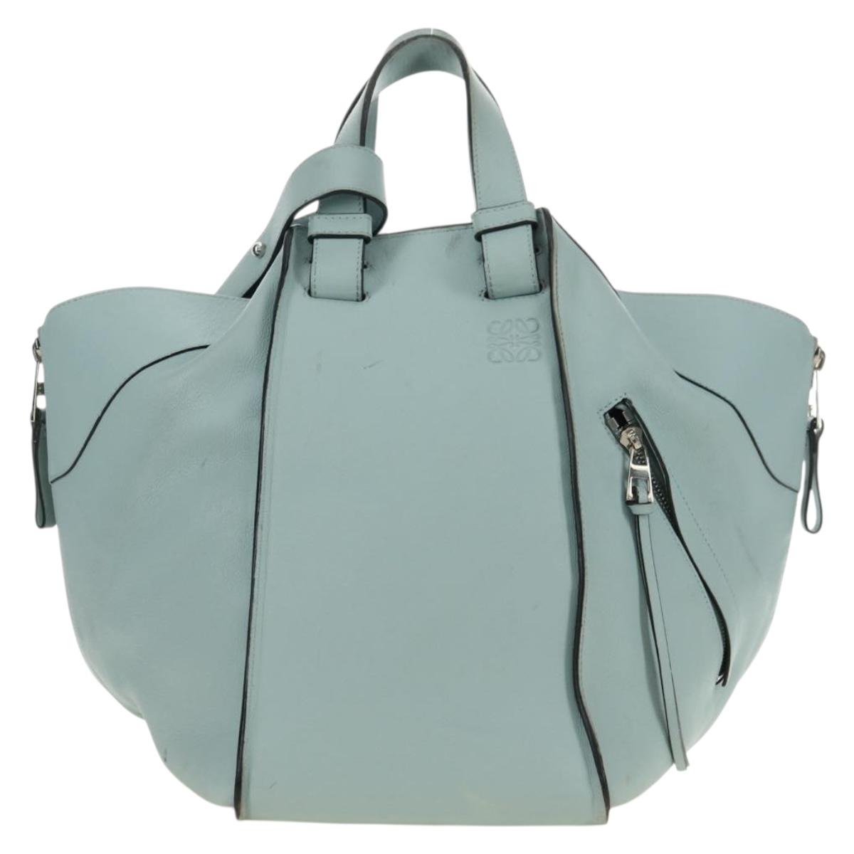 LOEWE Hammock Medium Hand Bag Leather 2way Light Blue Silver Auth 182026V