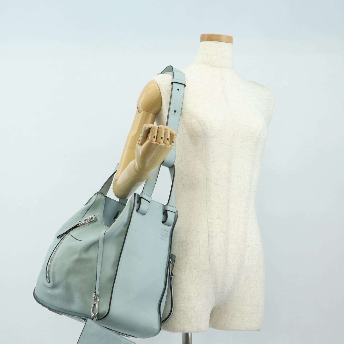 LOEWE Hammock Medium Hand Bag Leather 2way Light Blue Silver Auth 182026V