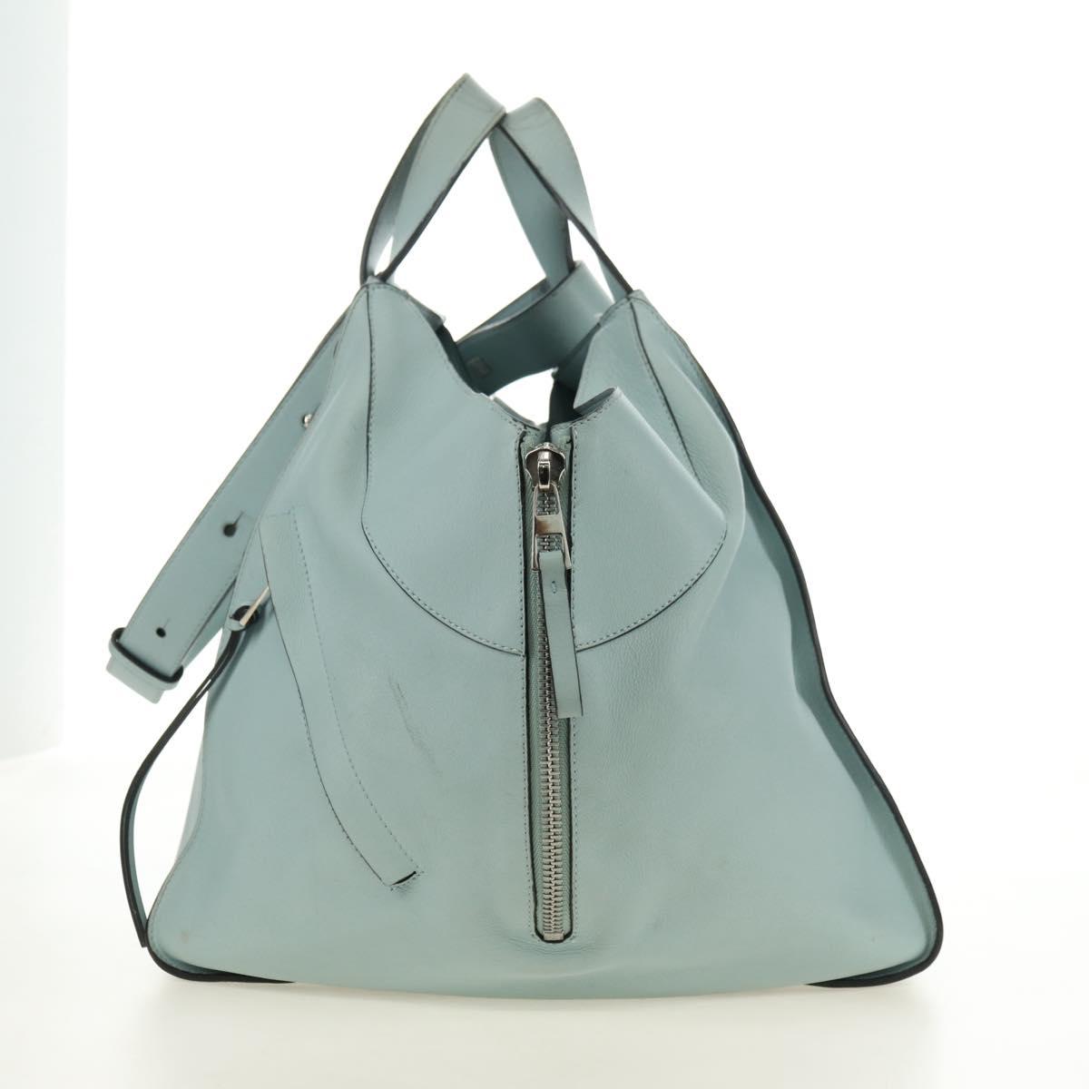 LOEWE Hammock Medium Hand Bag Leather 2way Light Blue Silver Auth 182026V