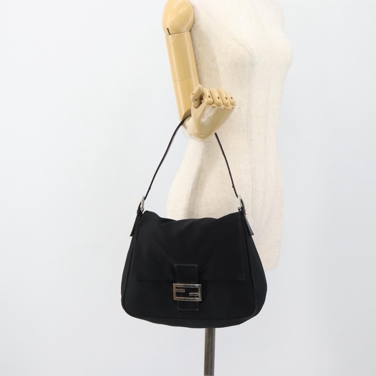 FENDI Mamma Baguette Shoulder Bag Cotton Black Silver Auth 182027