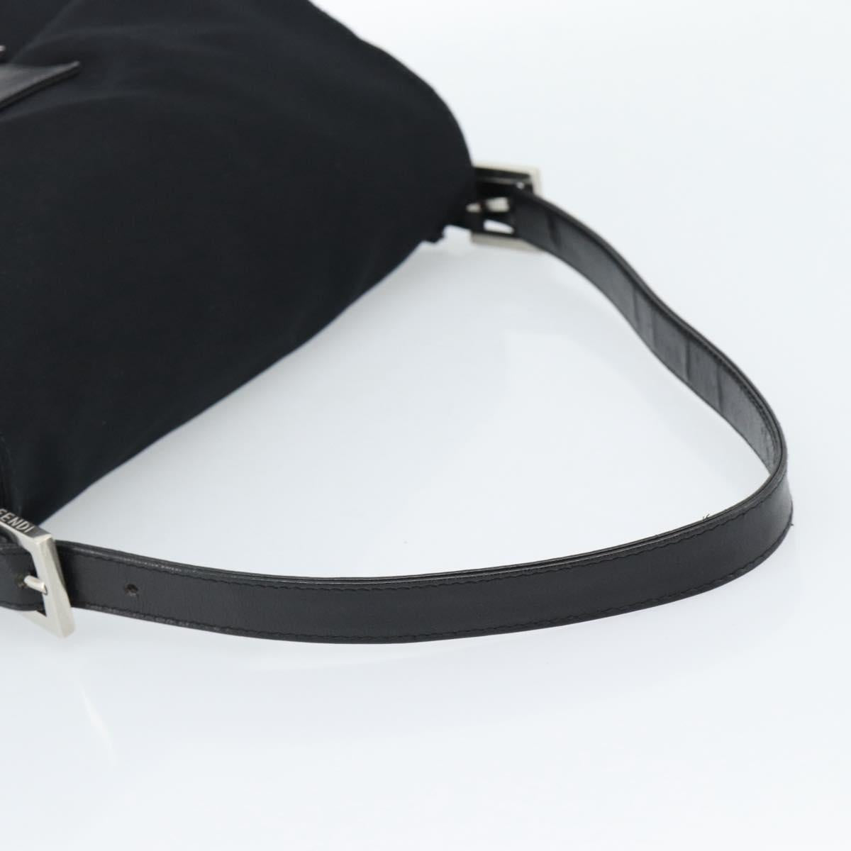 FENDI Mamma Baguette Shoulder Bag Cotton Black Silver Auth 182027