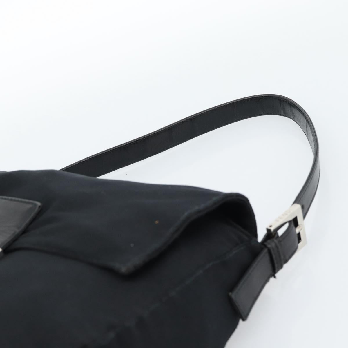 FENDI Mamma Baguette Shoulder Bag Cotton Black Silver Auth 182027