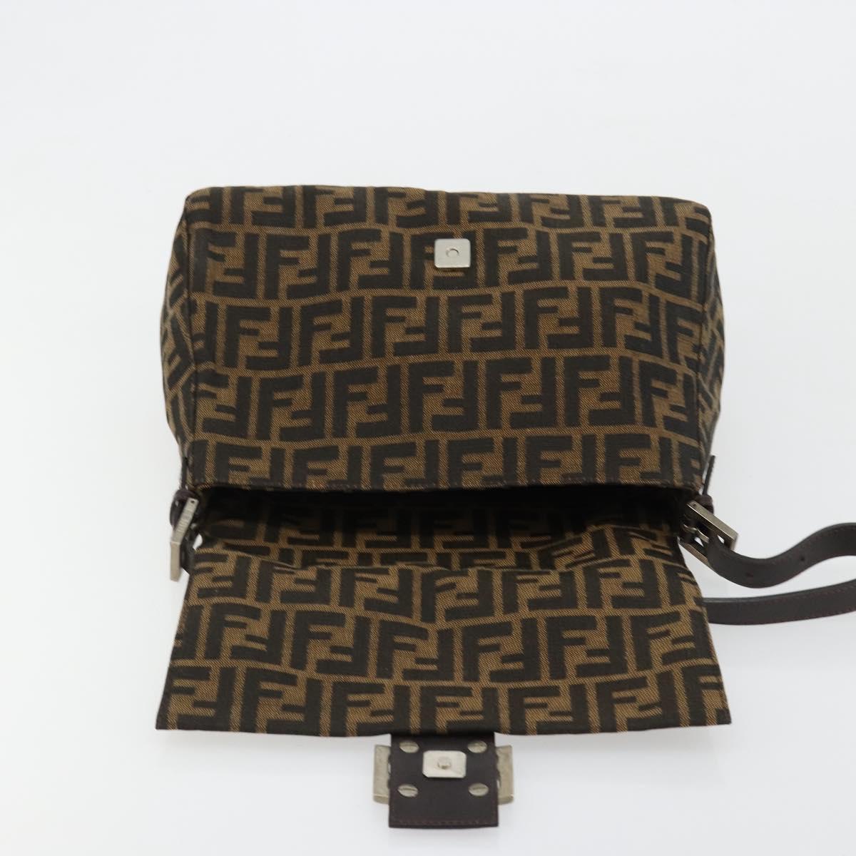 FENDI Zucca Canvas Mamma Baguette Shoulder Bag Black Brown Auth 182028SAM
