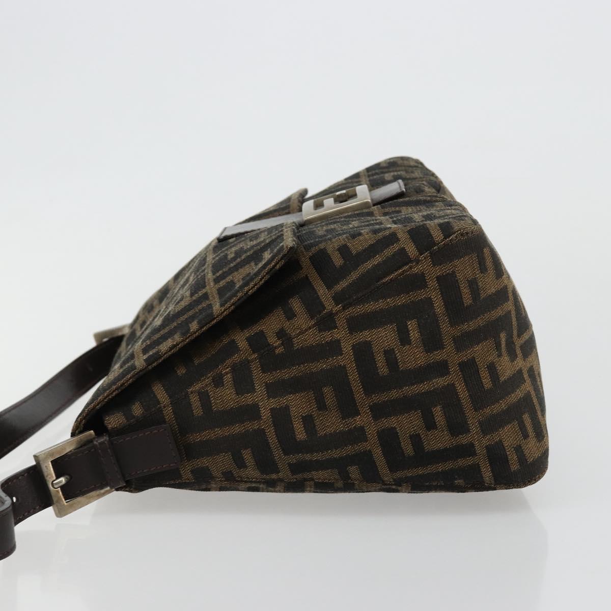 FENDI Zucca Canvas Mamma Baguette Shoulder Bag Black Brown Auth 182028SAM