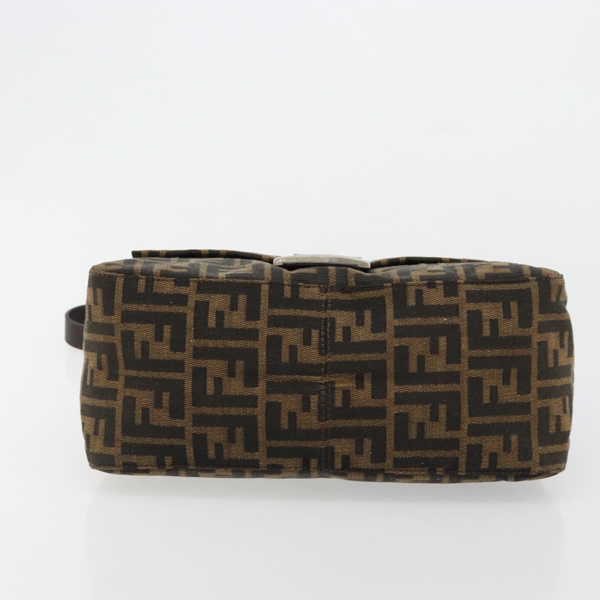 FENDI Zucca Canvas Mamma Baguette Shoulder Bag Black Brown Auth 182028SAM