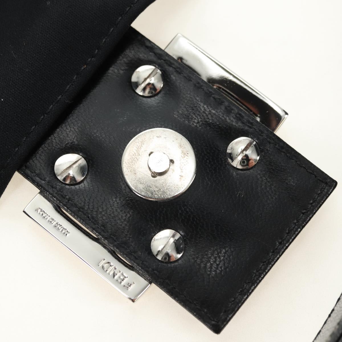 FENDI Mamma Baguette Shoulder Bag Cotton Black Silver Auth 182029SAM