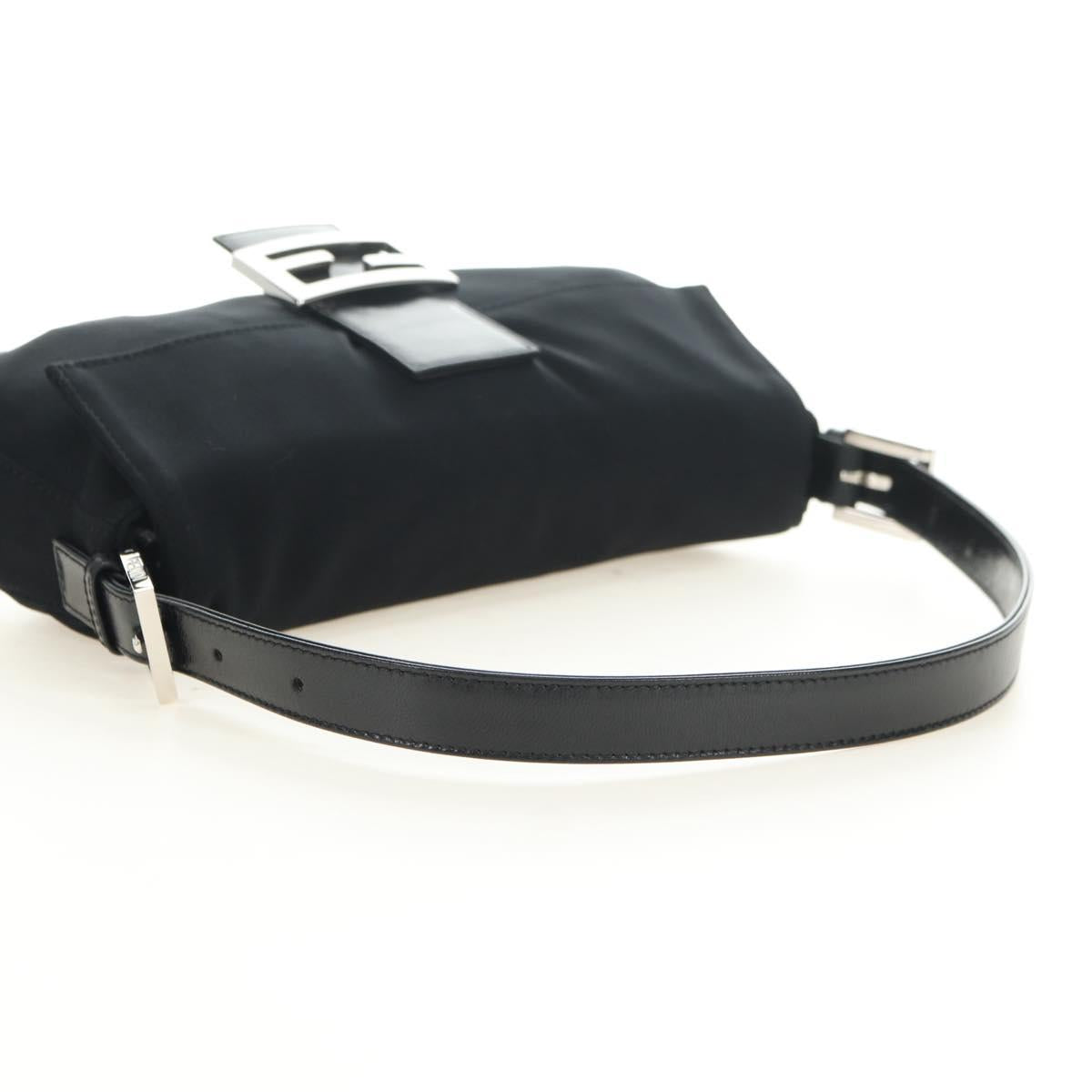FENDI Mamma Baguette Shoulder Bag Cotton Black Silver Auth 182029SAM