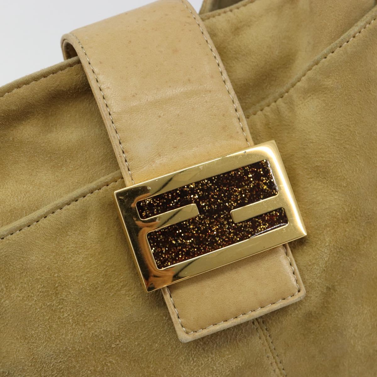 FENDI Mamma Baguette Shoulder Bag Suede Beige Gold Auth 182030V