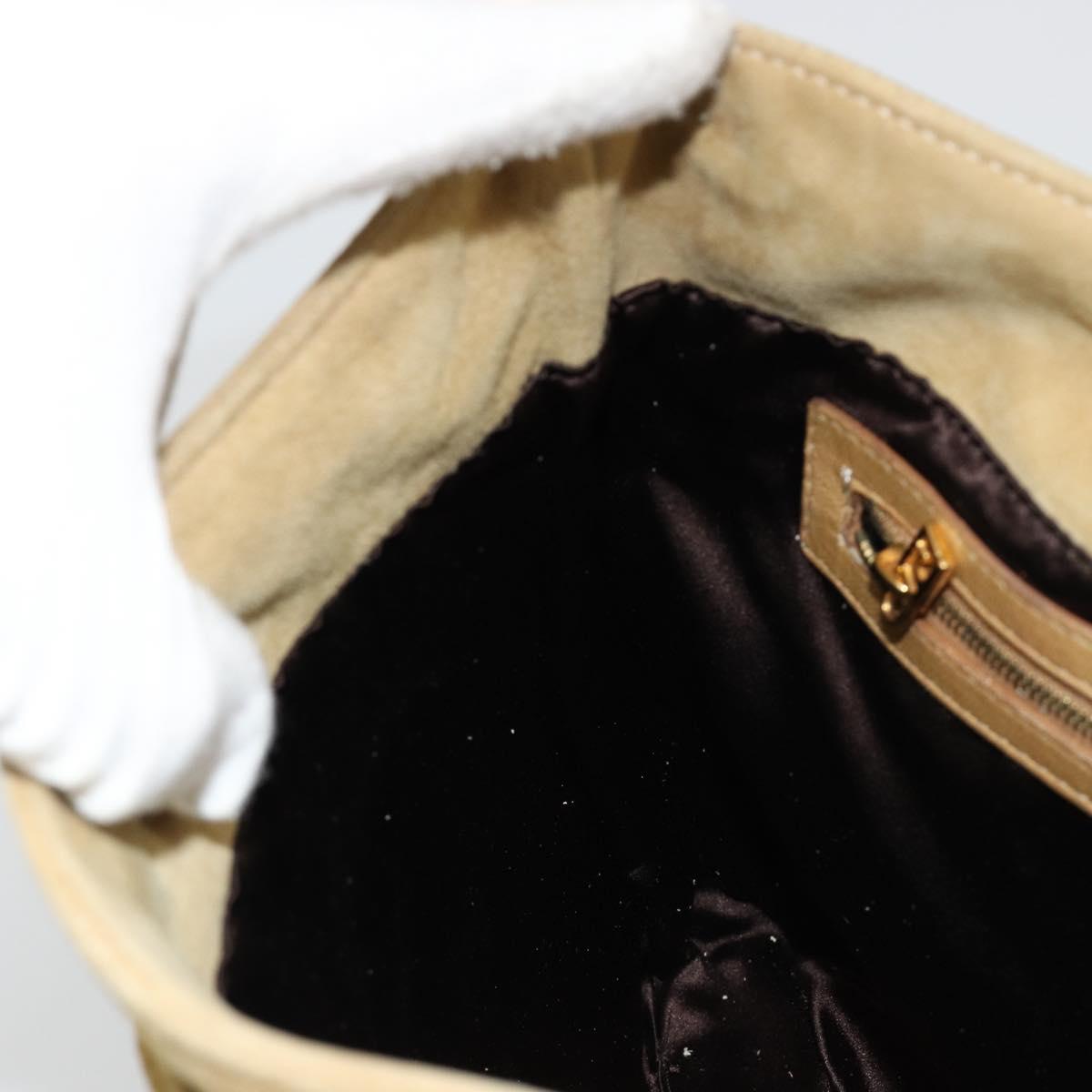 FENDI Mamma Baguette Shoulder Bag Suede Beige Gold Auth 182030V
