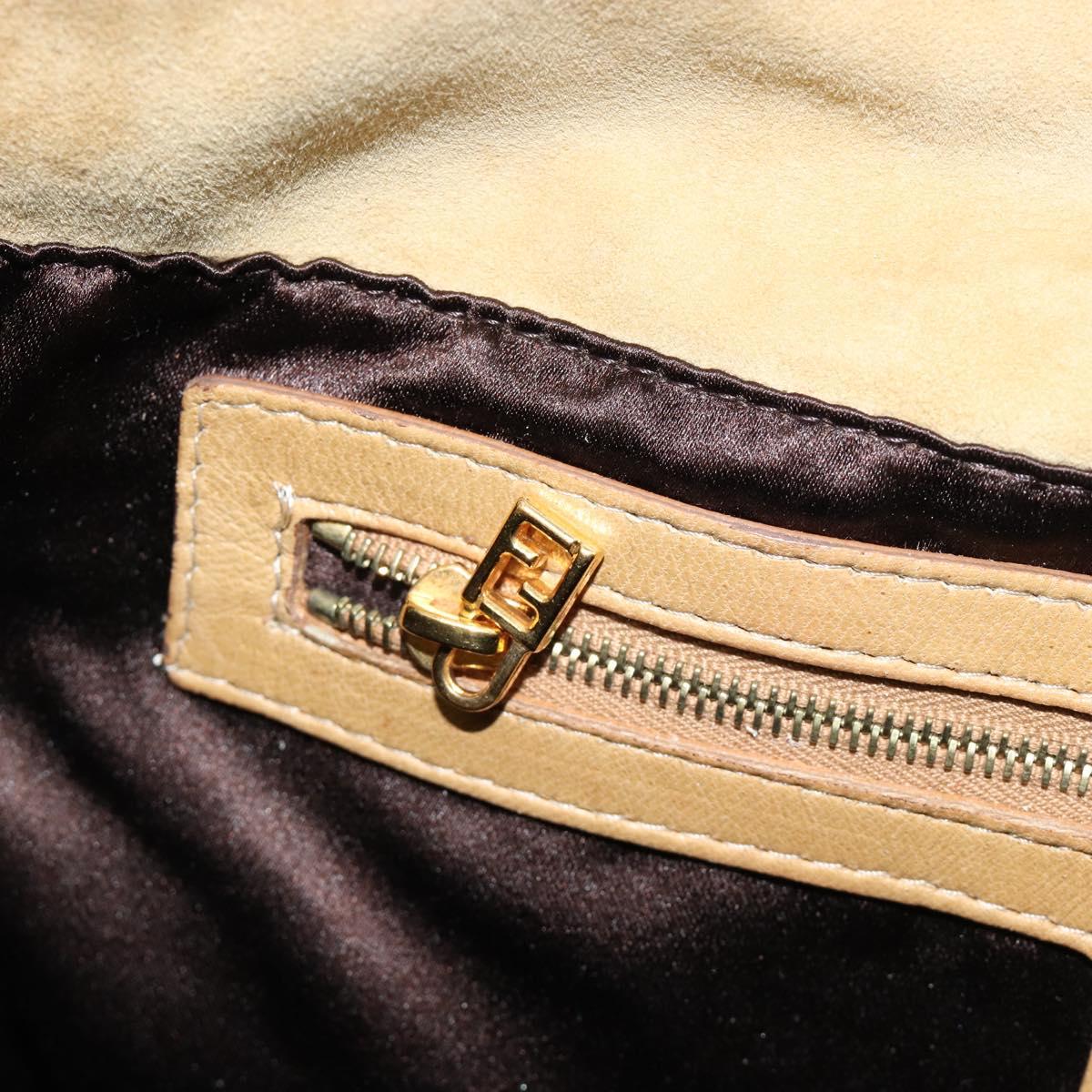 FENDI Mamma Baguette Shoulder Bag Suede Beige Gold Auth 182030V