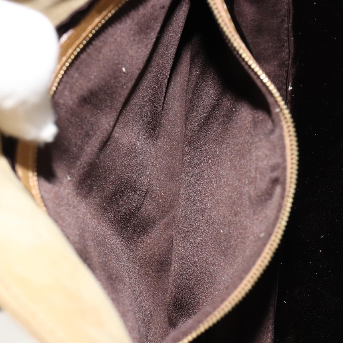 FENDI Mamma Baguette Shoulder Bag Suede Beige Gold Auth 182030V