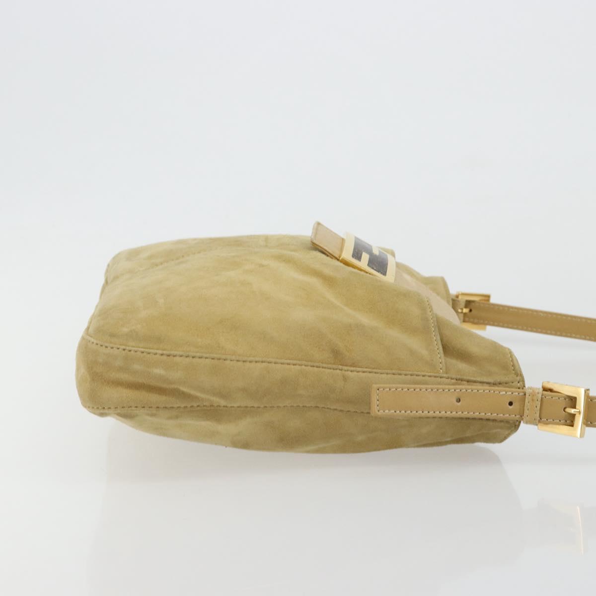 FENDI Mamma Baguette Shoulder Bag Suede Beige Gold Auth 182030V