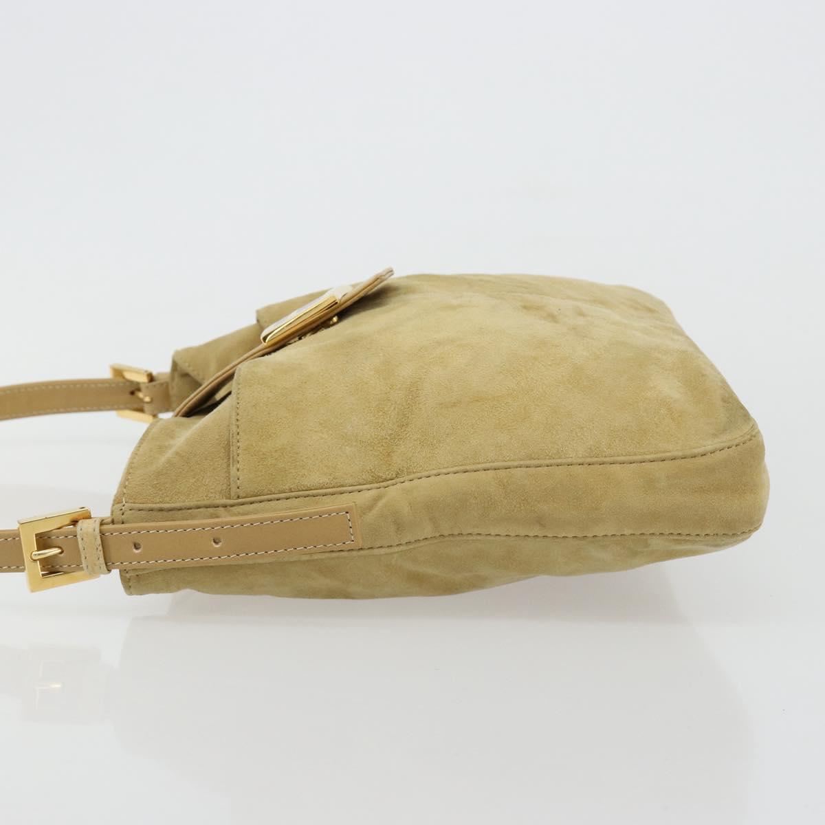 FENDI Mamma Baguette Shoulder Bag Suede Beige Gold Auth 182030V
