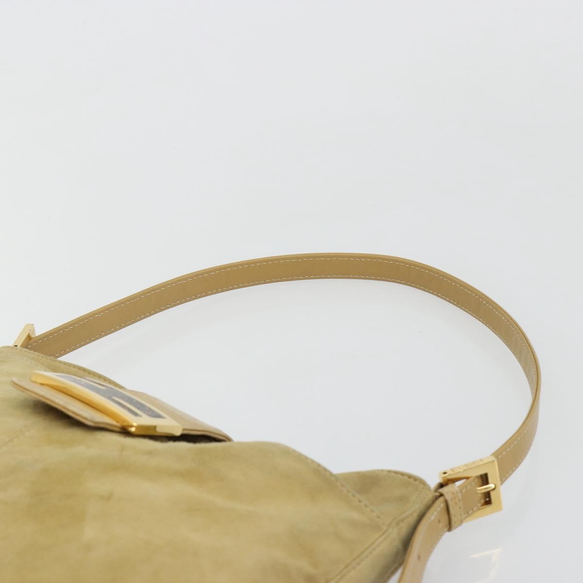 FENDI Mamma Baguette Shoulder Bag Suede Beige Gold Auth 182030V