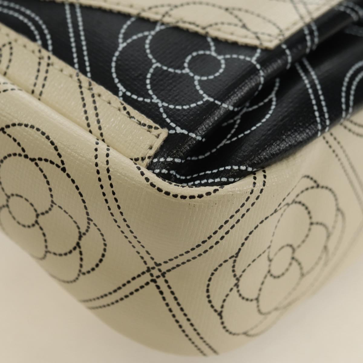 CHANEL Camelia Shoulder Bag Coated Canvas White Black CC Auth 182034SAV