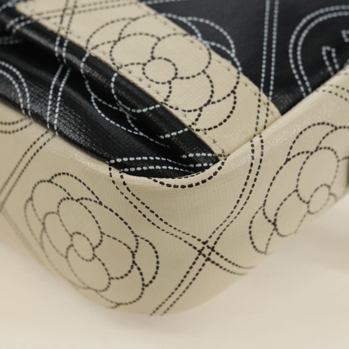 CHANEL Camelia Shoulder Bag Coated Canvas White Black CC Auth 182034SAV