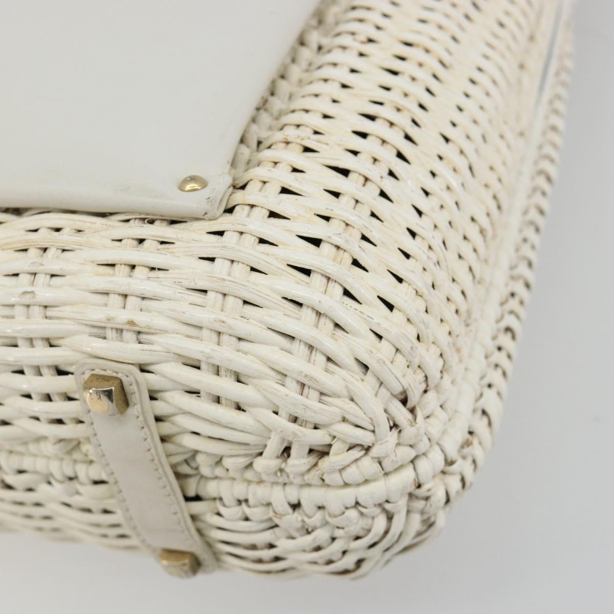 Salvatore Ferragamo Gancini Hand Bag Rattan White Gold Auth 182039A
