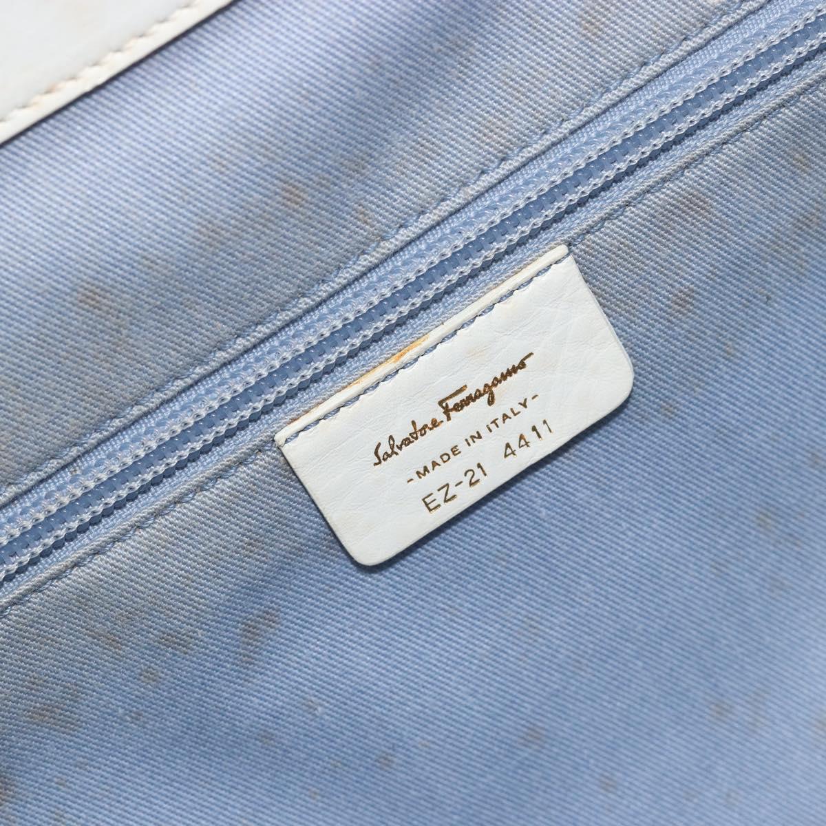 Salvatore Ferragamo Gancini Hand Bag Rattan White Gold Auth 182039A