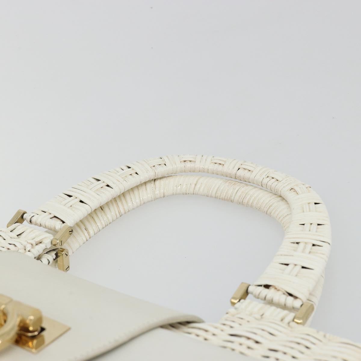 Salvatore Ferragamo Gancini Hand Bag Rattan White Gold Auth 182039A