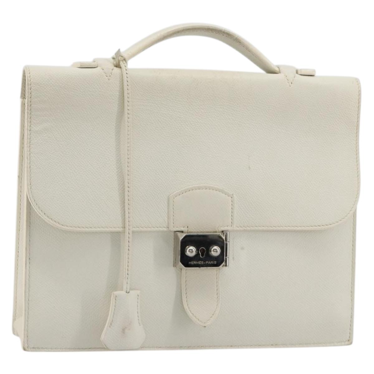 HERMES Sac Adepeche 27 Hand Bag Leather White Silver Auth 182041A