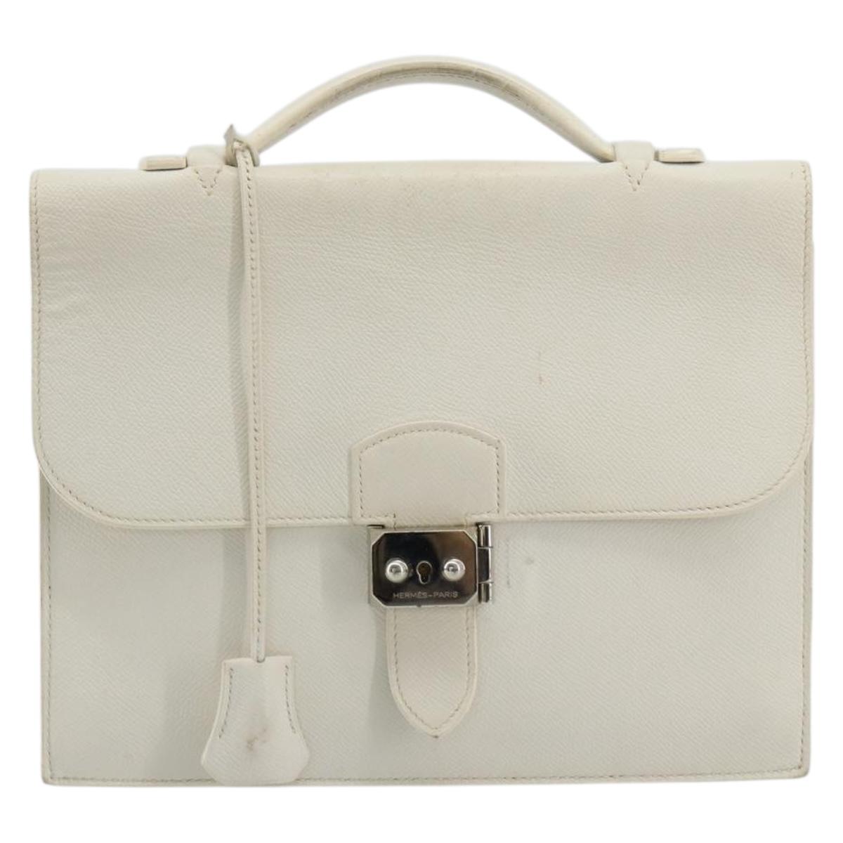 HERMES Sac Adepeche 27 Hand Bag Leather White Silver Auth 182041A