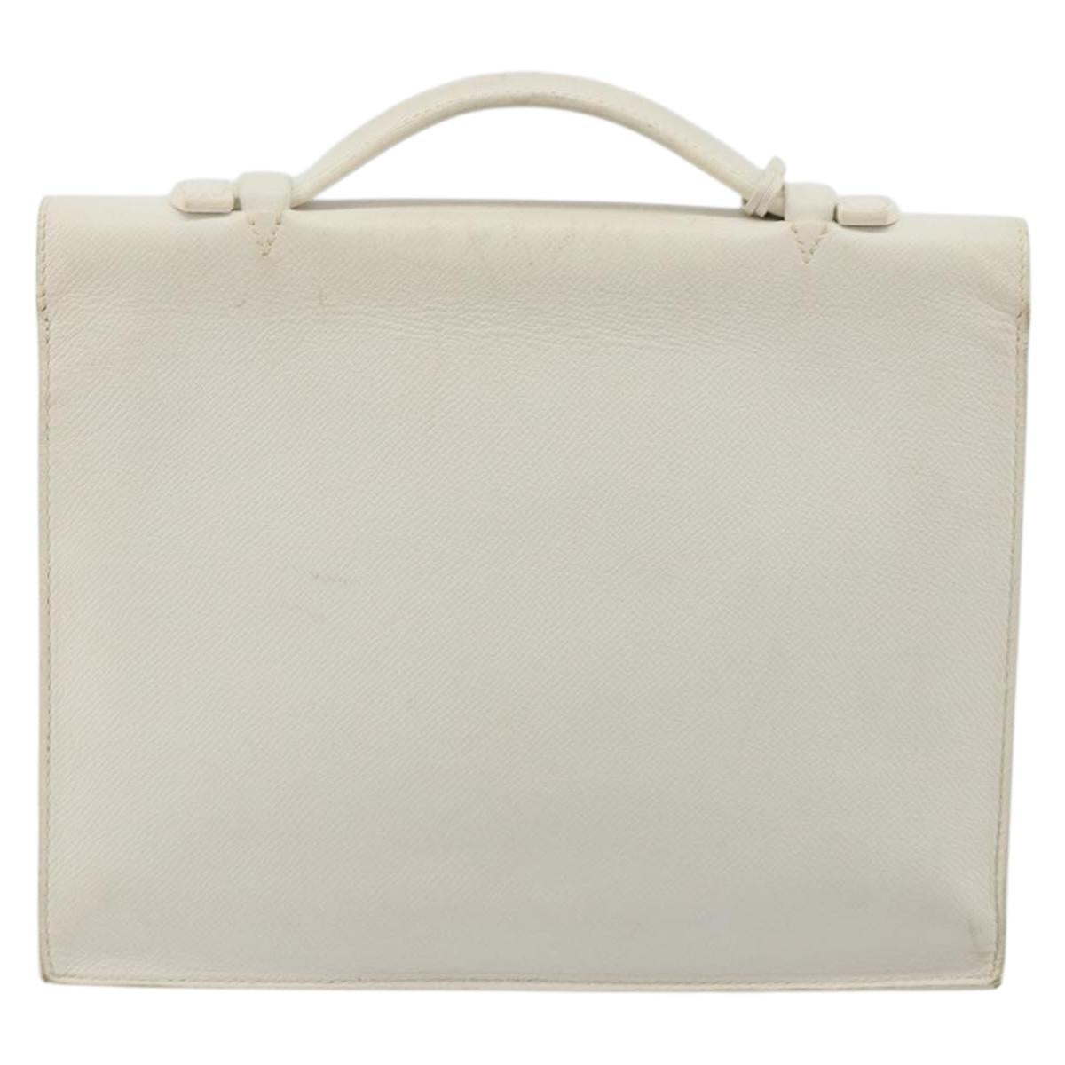 HERMES Sac Adepeche 27 Hand Bag Leather White Silver Auth 182041A