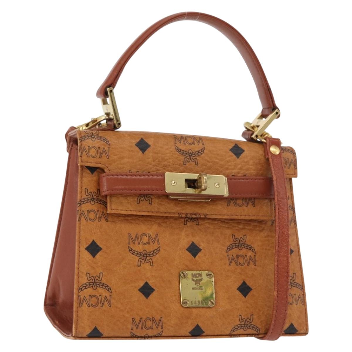 MCM Vicetos Logogram Hand Bag PVC Leather 2way Brown Gold Auth 182043A
