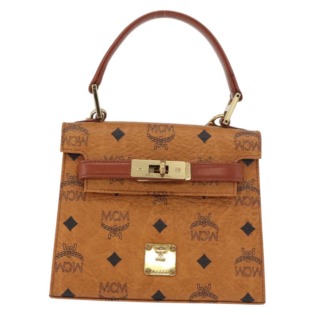 MCM Vicetos Logogram Hand Bag PVC Leather 2way Brown Gold Auth 182043A