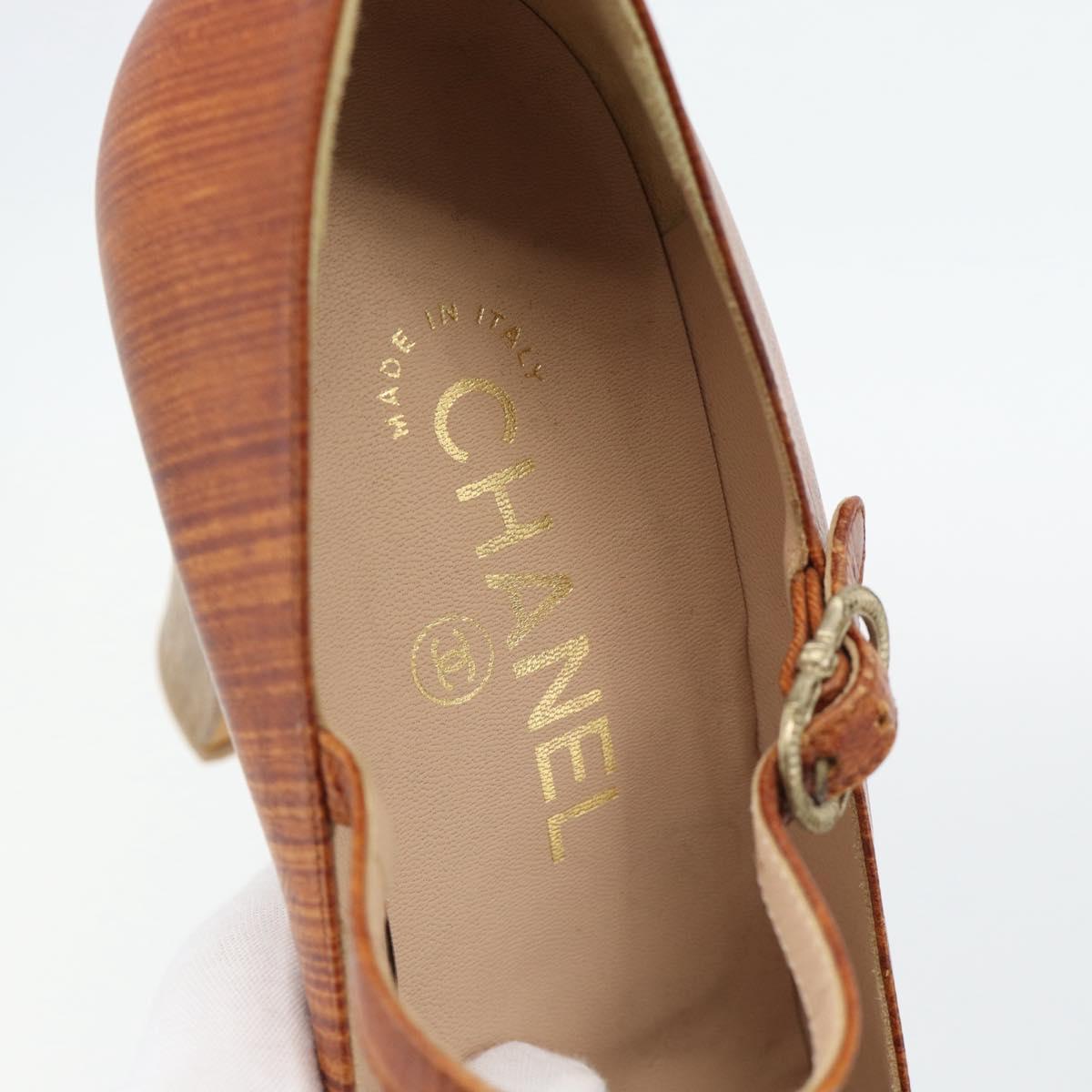 CHANEL Pumps Leather 38 1/2 Brown CC Auth 182044V