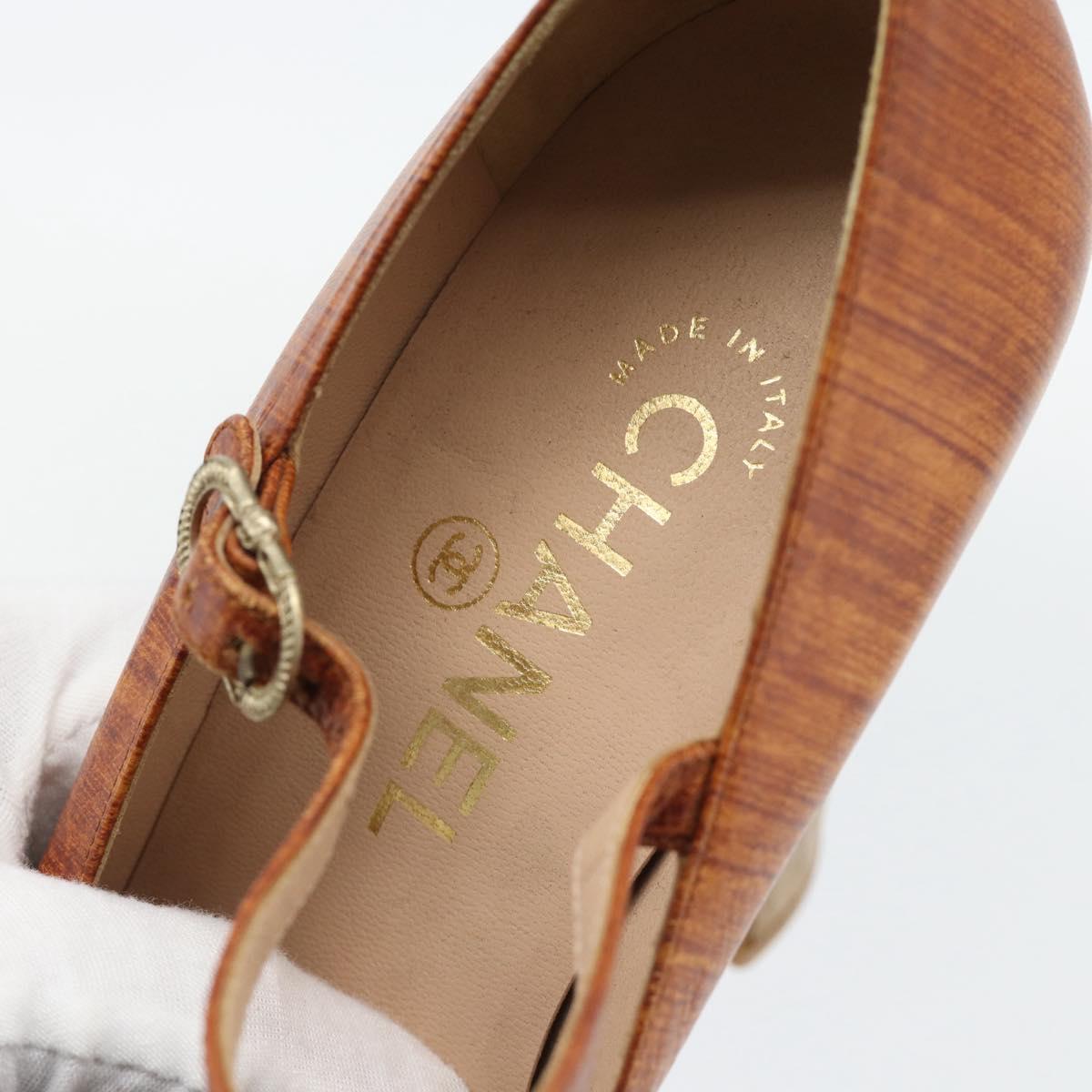 CHANEL Pumps Leather 38 1/2 Brown CC Auth 182044V