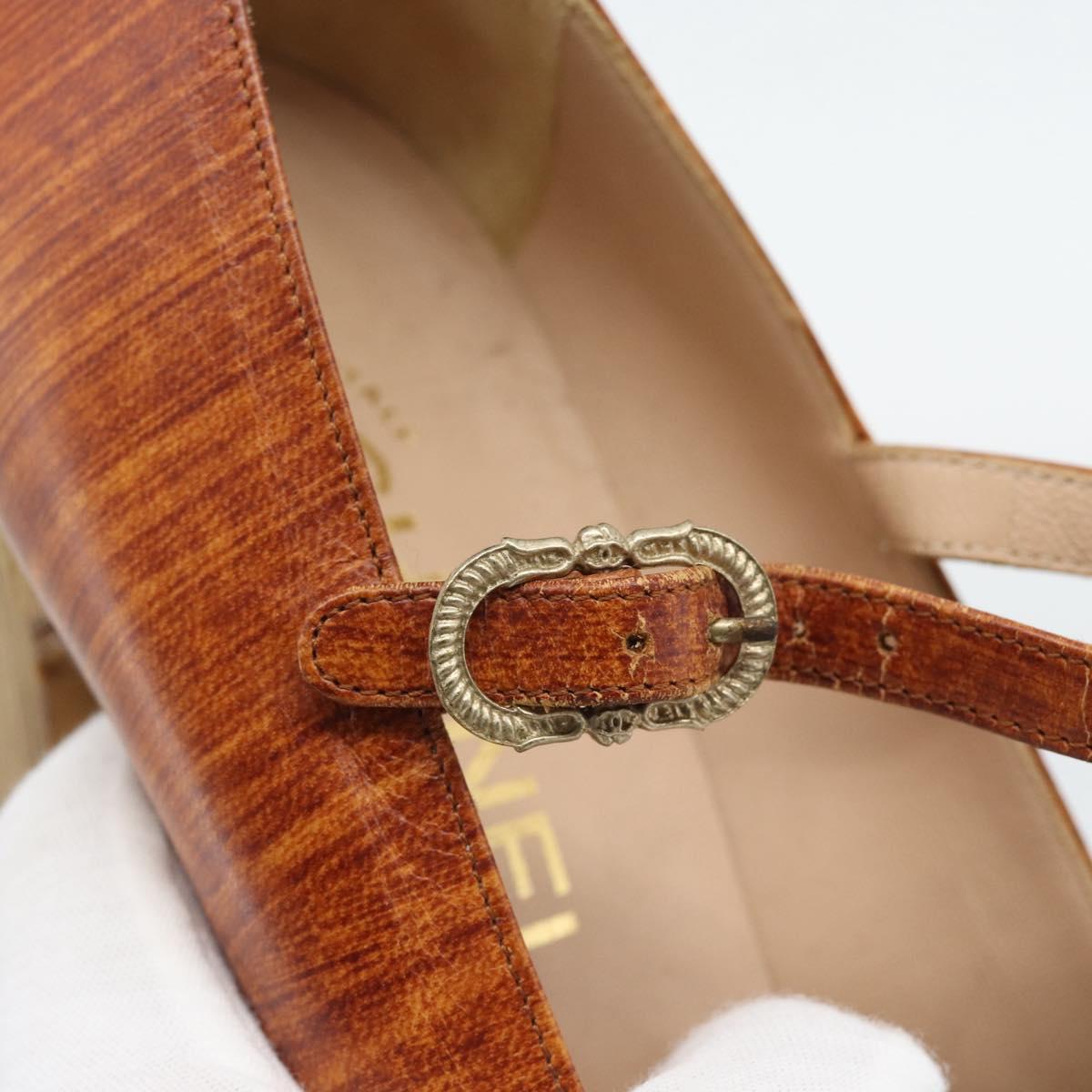 CHANEL Pumps Leather 38 1/2 Brown CC Auth 182044V