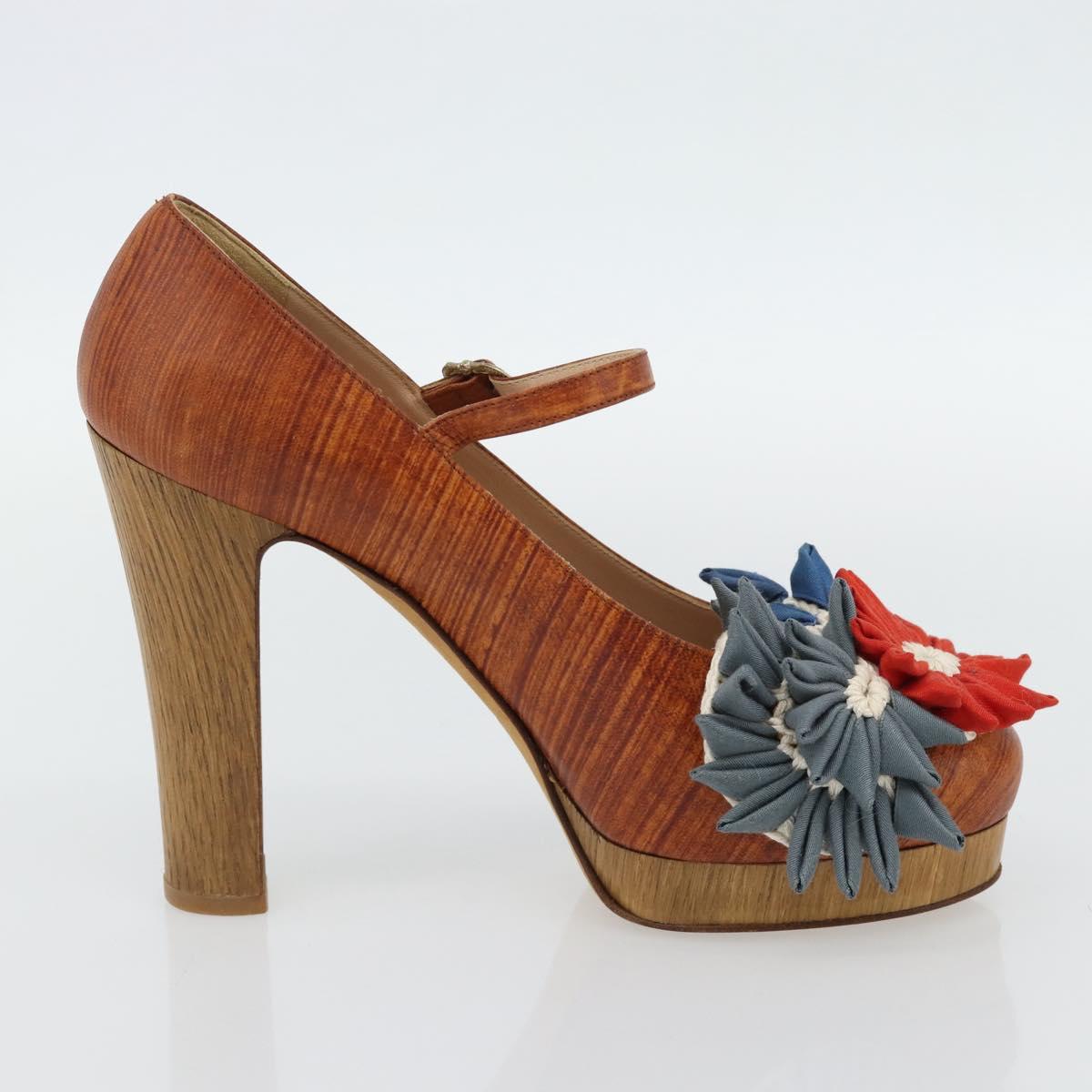 CHANEL Pumps Leather 38 1/2 Brown CC Auth 182044V