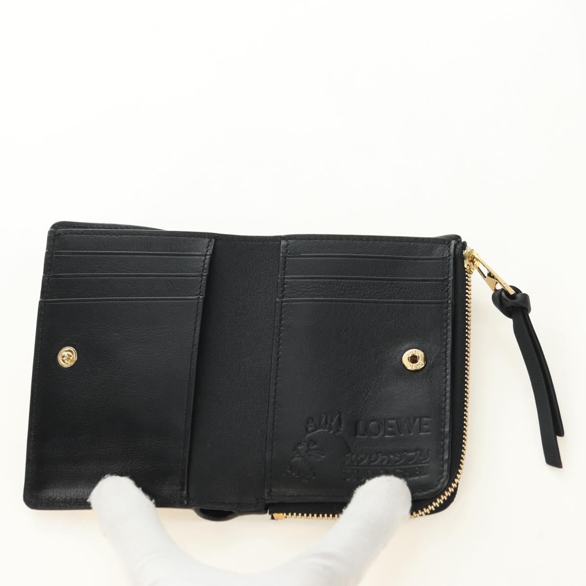 LOEWE Ghibli Collaboration Compact Wallet Leather Black Gold Auth 182050SM