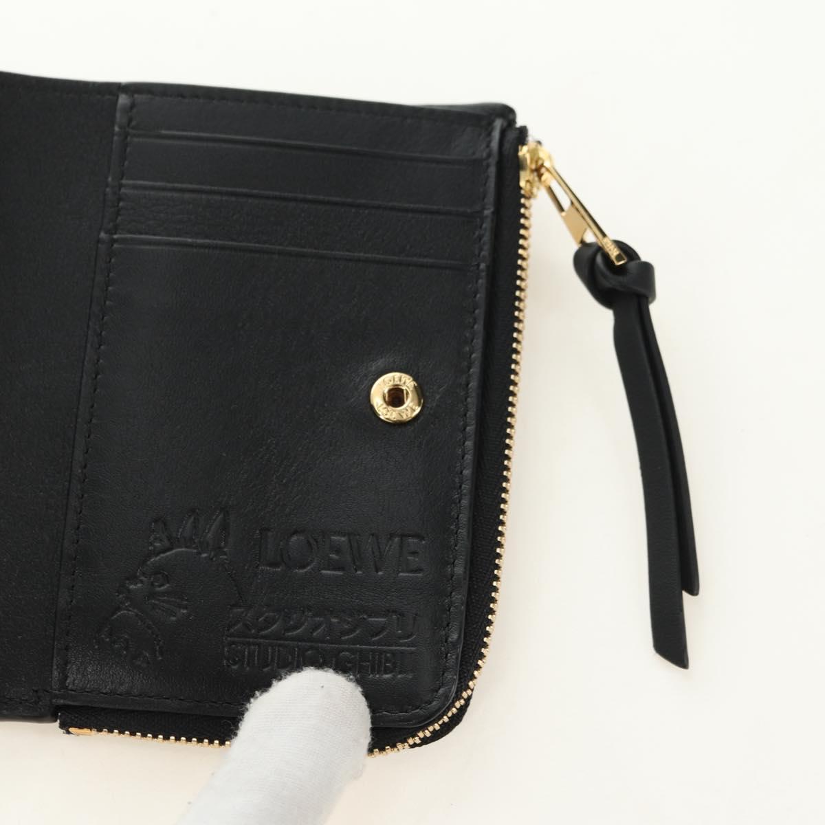 LOEWE Ghibli Collaboration Compact Wallet Leather Black Gold Auth 182050SM